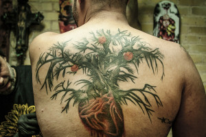 Austin resident Jon Shakarisaz prefers to pick an artist and build a relationship with him. True Blue Tattoo manager and artist Cory Correia tattooed almost every piece Shakarisaz has on his body, including the back piece that represents his divorce.