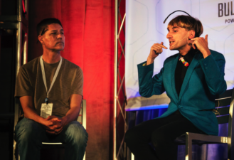 Neil Harbisson & Richard MacKinnon during the "Cyborg Pride & Identity" panel.